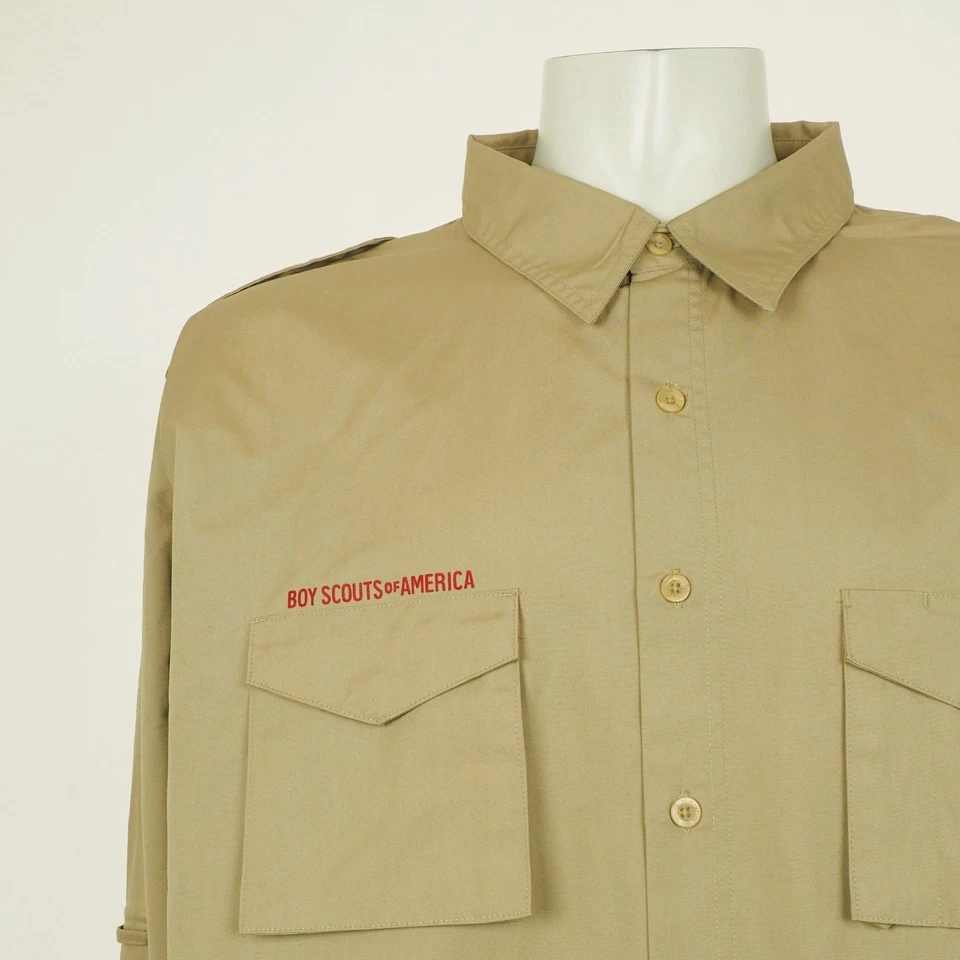 New Boy Scouts of America Uniform Shirt Mens 3XL XXXL BSA Brown USA Flag Camp - Image 2 of 4