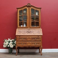 Antique French Oak Bureau Bookcase Drop Front Desk Glass Doors.