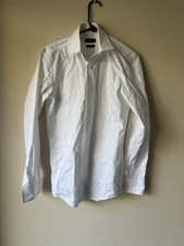 Hugo Boss Dress Shirt Mens S 14 1/2 White Solid French Cuff Slim Fit Easy Iron