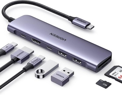 UGREEN Revodok 1071 USB C Hub for Laptop 7 in 1 Dock 4K HDMI, 100W Space Gray 