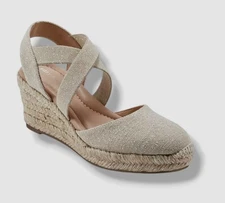 Easy Spirit Women's Gold Meza Strappy Espadrille Wedge Sandals Size: 7W