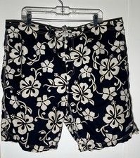 Vintage men  s Ocean Pacific OP Hawaiian Print Navy Swim Board shorts Size Large