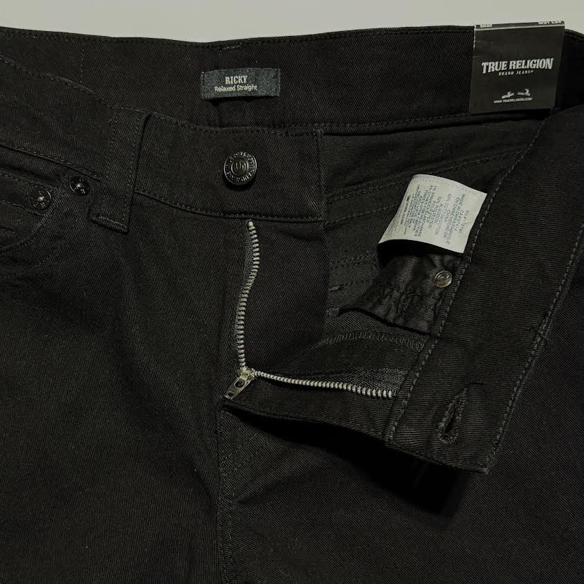 NWT True Religion Jeans Mens 32 Black Ricky Relaxed Straight Flap Pockets $149 thumbnail 9