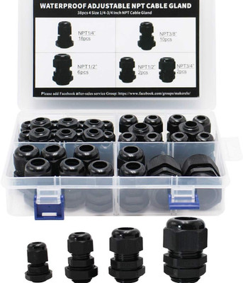 NPT Cable Glands Kit Waterproof Adjustable Nylon 1/4  3/8  1/2  3/4  Plastic Str