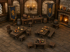 28-32mm Banquet Hall Furniture Set Tables Benches RPG Terrain