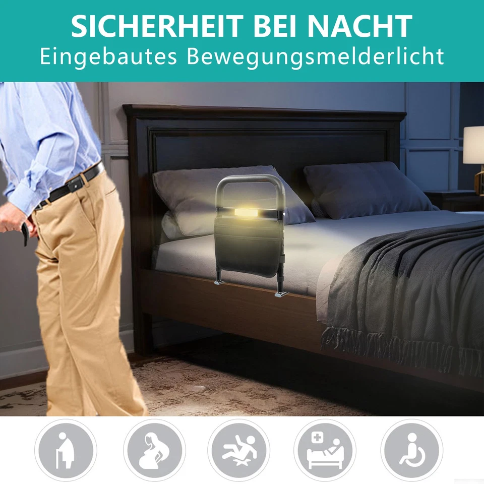 Bettgittergriffe Aufstehhilfe Bett Höhenverstellbar Haltegriffe LED Für Senioren - Bild 3 von 4