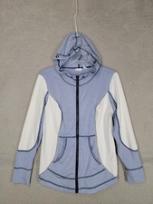 Chicos 0 Zenergy Size Small Blue Cream Full Zip Jacket Stretch Womens Hoodie