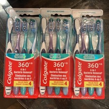 3X Colgate 360 Adult Toothbrush MEDIUM 4 Per Pack 12 Total Brushes 
