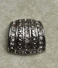 Vintage Silver Tone Slide Pendant Clear Rhine...