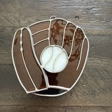 VTG Stained Glass Baseball and Mitt Suncatcher Window Ornament