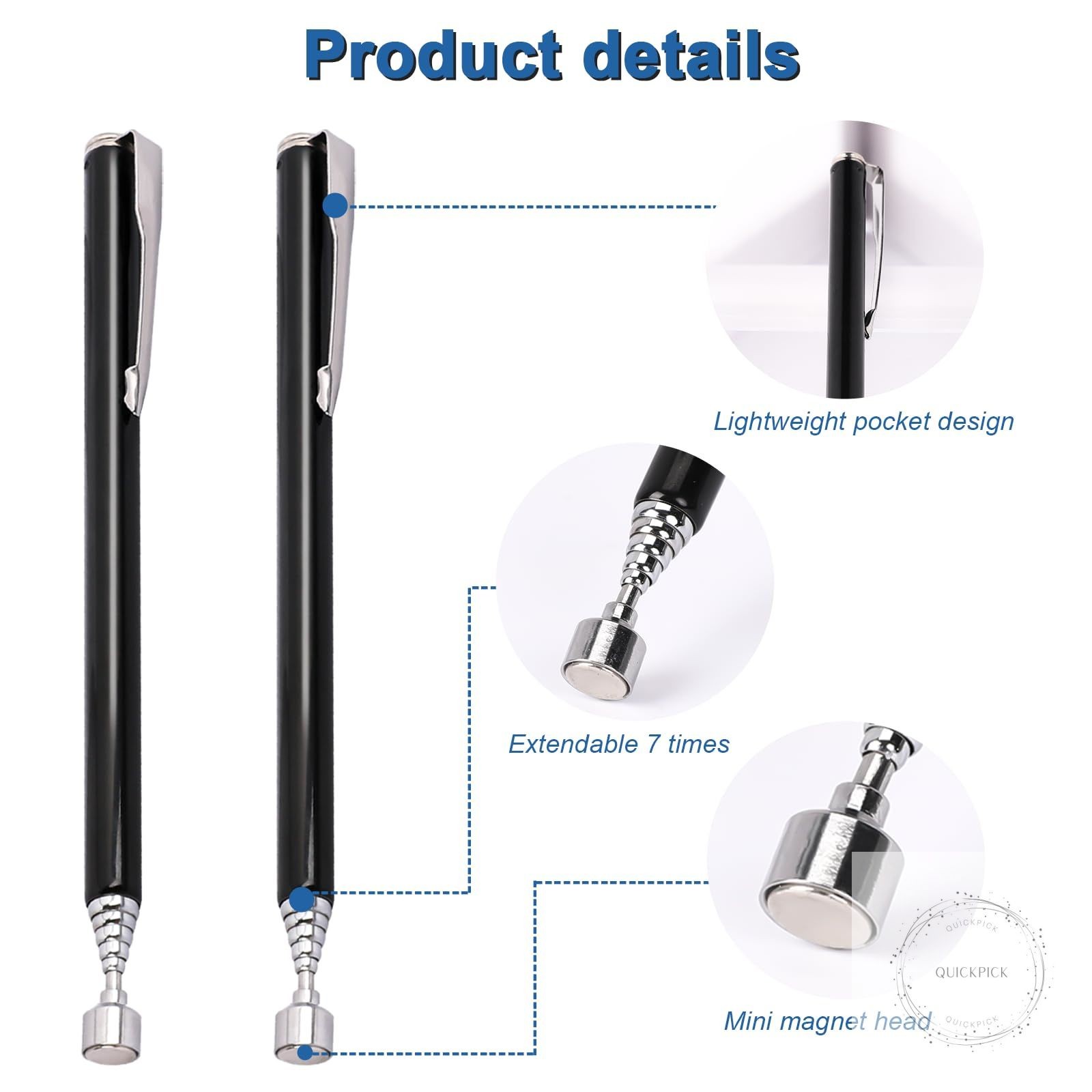 2Pcs Magnetic Telescoping Pick up Tool for Small Metal Tools with Pocket Clip 3