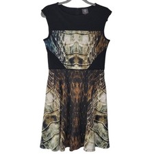 Vince Camuto Dress Sleeveless Fit & Flare Snake Print Black Size 6