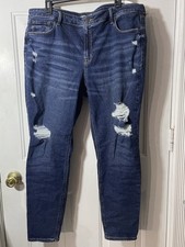 OLD NAVY Jeans Blue Sz 18 Rockstar Super Skinny Mid Rise Distressed Womens