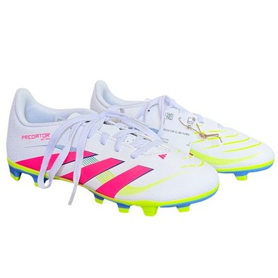 adidas Kids Predator Club FG/MG Junior Soccer Cleats White/Pink/Lemon Sz 2.5