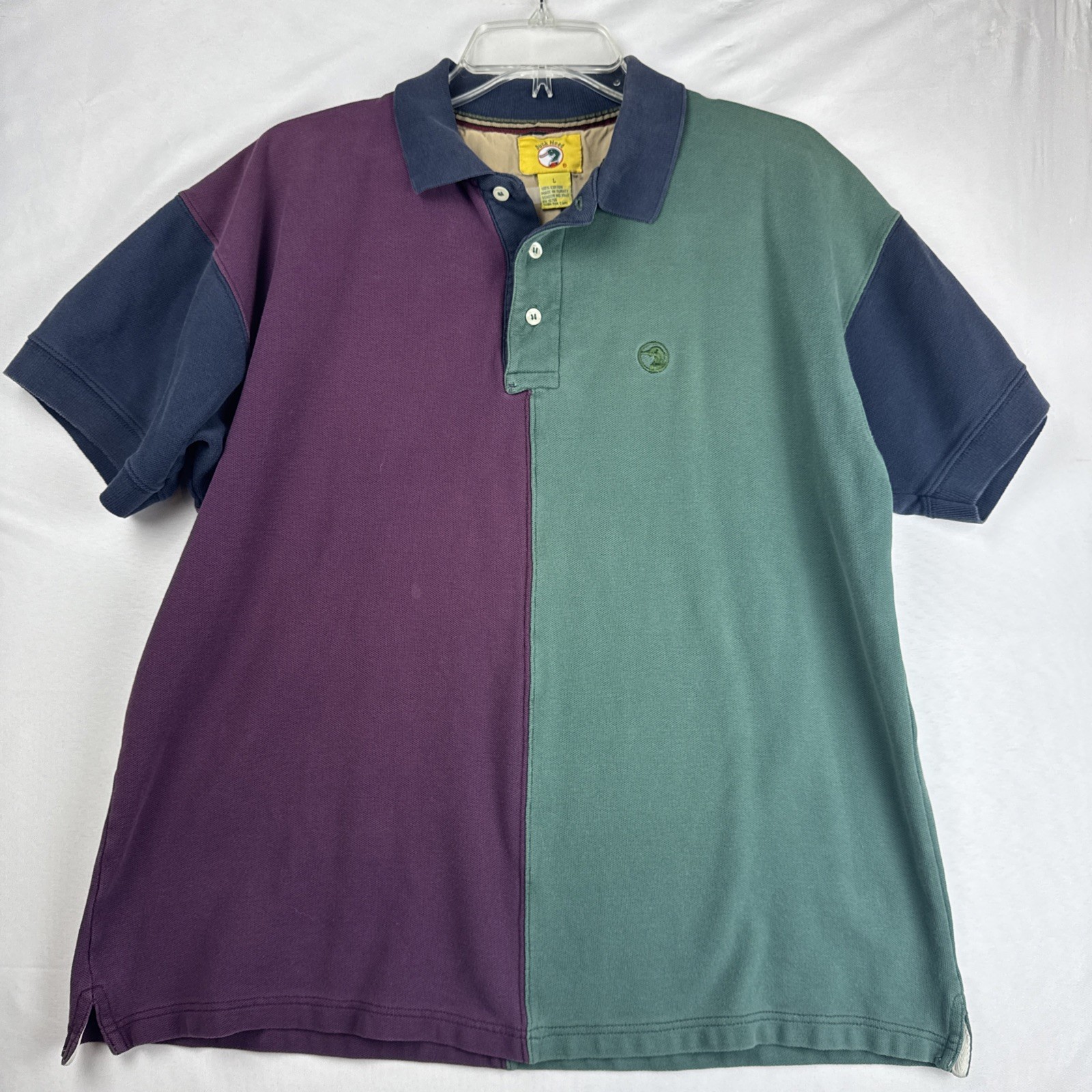Vintage Duck Head Short Sleeve Color Block Polo Mens Large Green Purpe Blue
