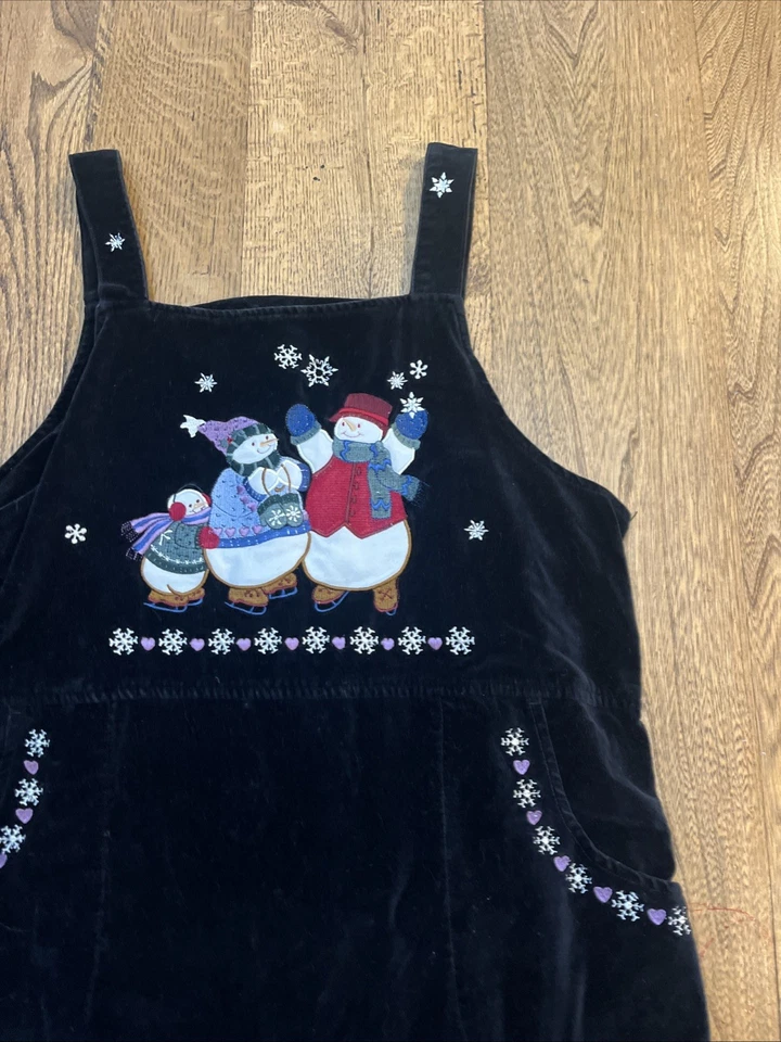 Christopher & Banks Vestido Mono Terciopelo Negro, Muñeco de Nieve Invierno Navidad Talla 14 Foto 4 de 4