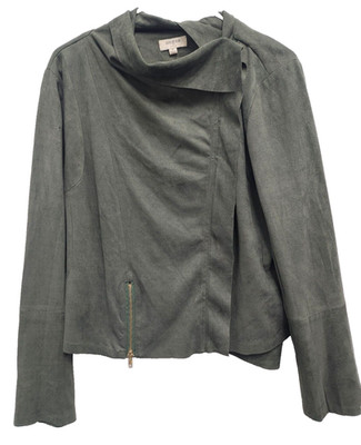Umgee BOHO Jacket Womens Medium Olive Green Faux Suede Cowl Neck Outdoor