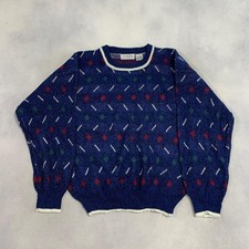 Vintage Knitted Jumper Abstract Patterned Grandad Knit Sweater Men's Xl