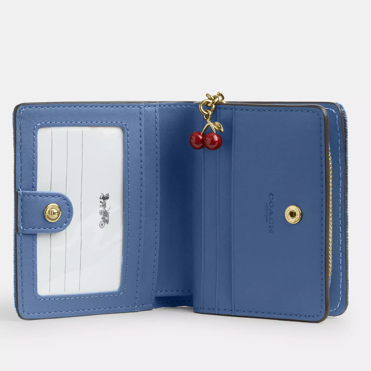 Coach CEC35 Snap Wallet in Loved Denim with Cherry Charm Light