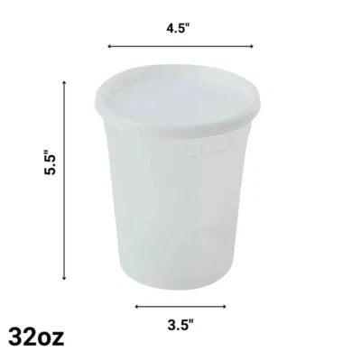 32 oz Heavy Duty Large Round Deli Food/Soup Plastic Containers w/ Lids BPA free - Picture 3 of 7