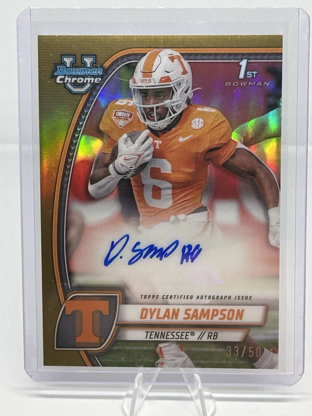 Dylan Sampson 2024 Bowman U Chrome 1st Gold Refractor Auto 33/50 Tennessee Vols