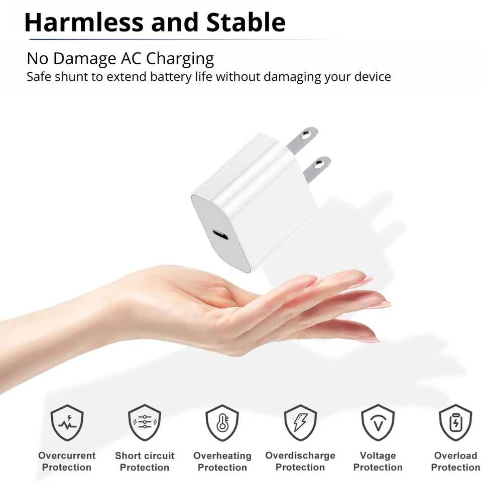 20W USB C Wall Adapter Fast Charger PD Cord For iPhone 14 13 12 11 Pro Max iPad - Image 3 of 4