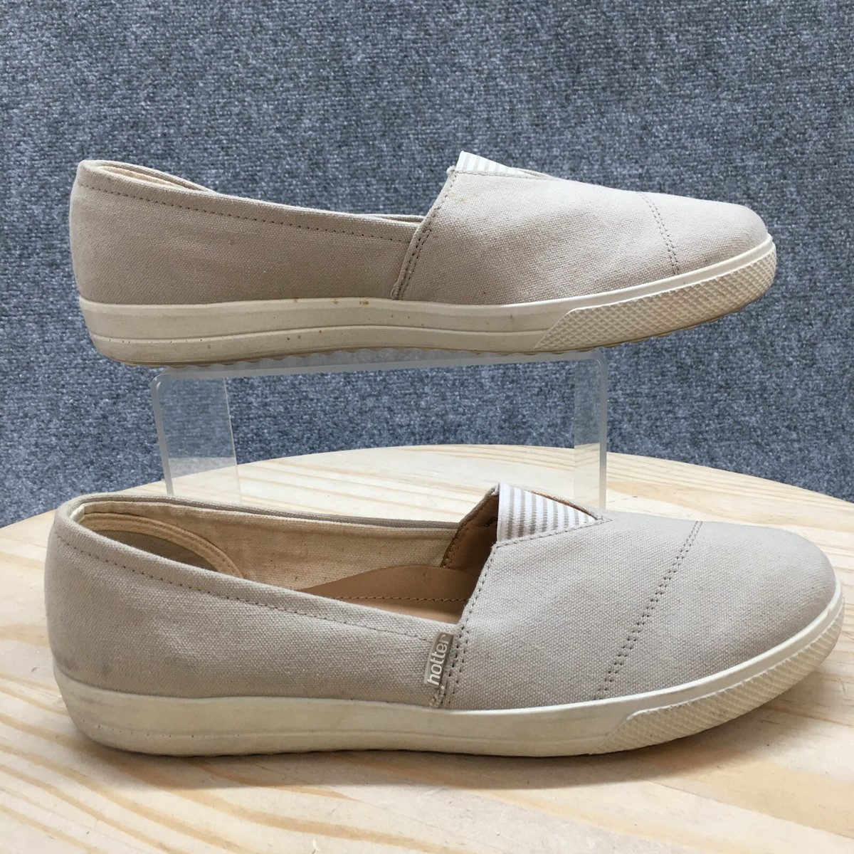 Hotter Shoes Womens 10 Laurel Casual Comfort Slip On Loafer Flats Beige  Fabric