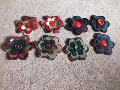 Beautiful Handmade Set 8 Flower Appliques to Add to Your Project 4'' Red Navy Bla