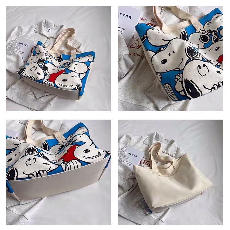 Borsa Tracolla Grande Snoopy Peanuts - Tela Canvas Con Cerniera - Donna - Giappone