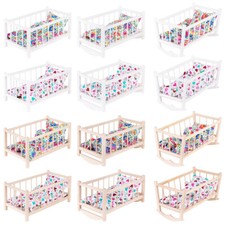 Puppenwiege Bett Retro Spielzeug Holzspielzeug Natur Holz Weiß Bettwäsche