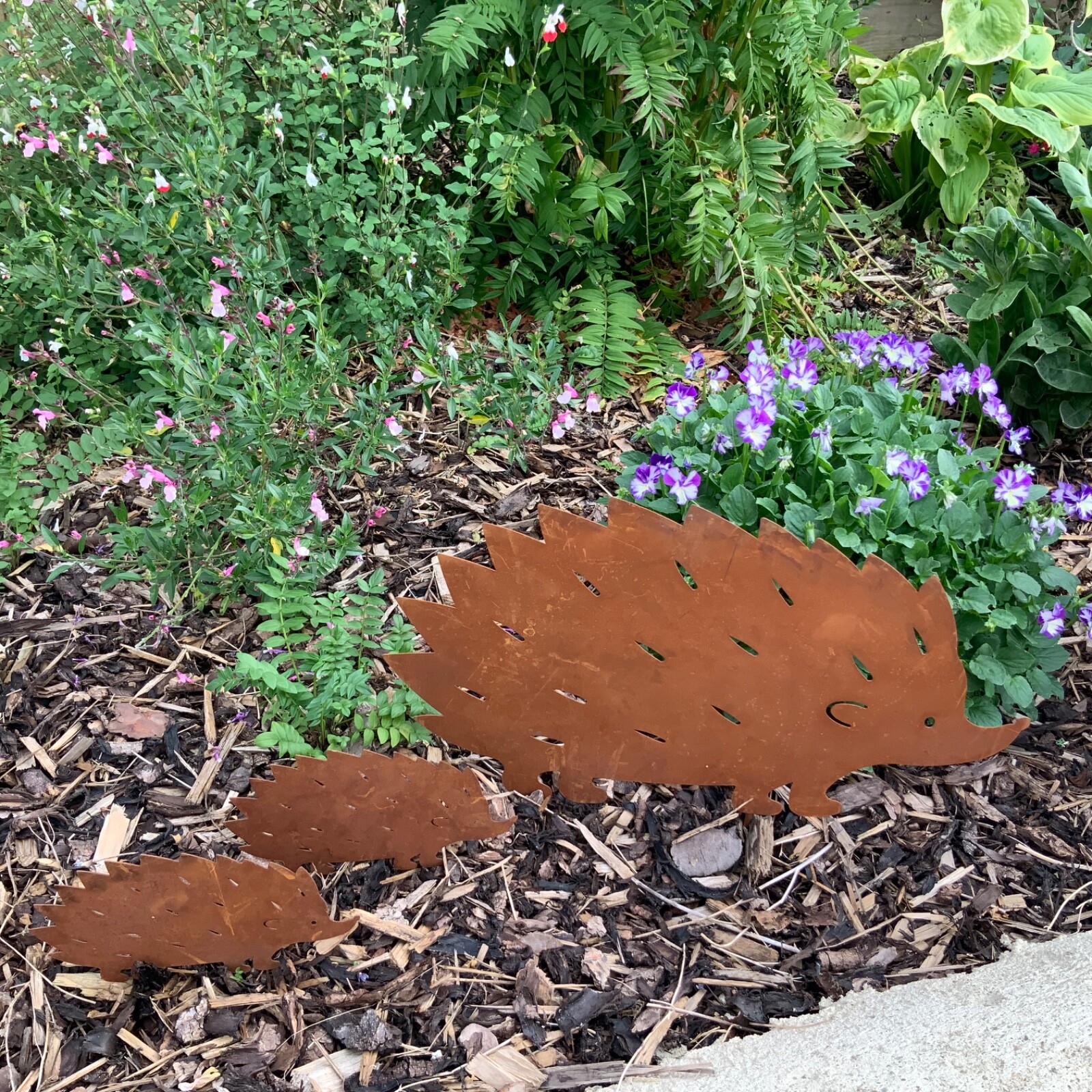 Set of 3 Hedgehog Family Rusty Metal Garden Sculpture Figurine Stake Rustic