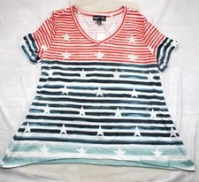 NWT Thomas & Olivia Womens V-Neck Striped Star Studded Short Sleeve T-Shirt XL