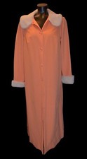 Henson Kickernick Vintage 60s Apricot Button Down House Robe w/ Faux Fur Trim M