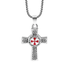 Men's Knights Templar Cross Crusader Maltese Stainless Steel Pendant Necklace