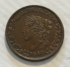 1841  HT-68, Low 67 ,Liberty / Specie payments , Hard times token , Brown AU