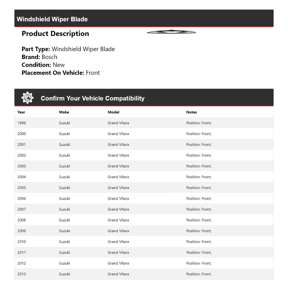 Limpiaparabrisas delantero DirectConnect 2000 para Suzuki Grand Vitara Bosch 1999-2013 Foto 2 de 4