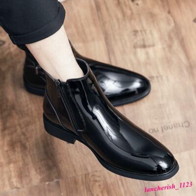 Men's Eco Leather Dress Ankle Boots Round Toe Shoes Buckle Zipper Formal  Korean | eBay