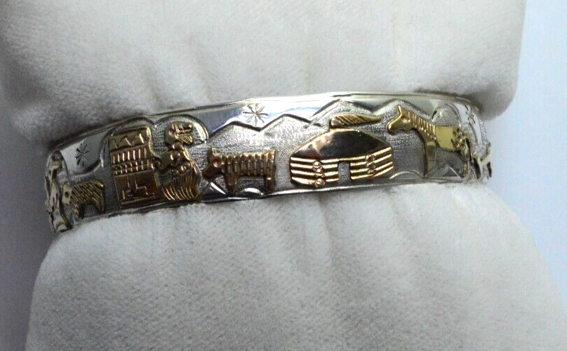 TA Begay Indian Navajo 12K GF Storyteller Sterling Silver Carved