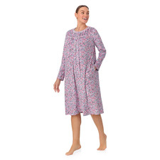 Aria Collection Nightgown Long Sleeve Velour Many Sizes White Floral Pockets New