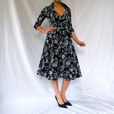 Zara Black & Grey Dark Floral 50s style Tea Dress Circle Skirt size UK 10