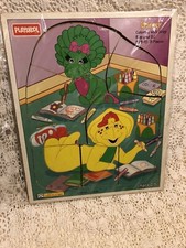 Vtg Playskool Barney "Coloring with Baby Bop  BJ" Wood Board Puzzle 1994