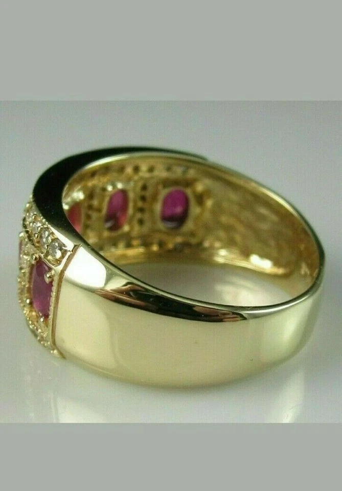3,00 ct Ovalschliff natürlicher Rubin & Diamant Jubiläumsring 14 kt Gelbgold Größe 8 - Bild 4 von 4