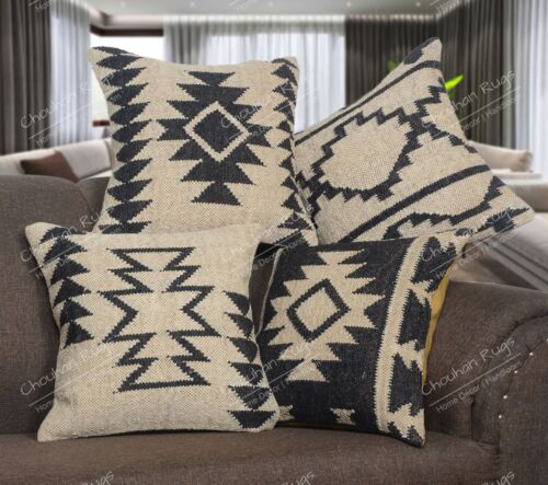 Home Decor Pillow Cover Jute Kilim Rugs Cushion Cover 18 x 18 in Lot of 4