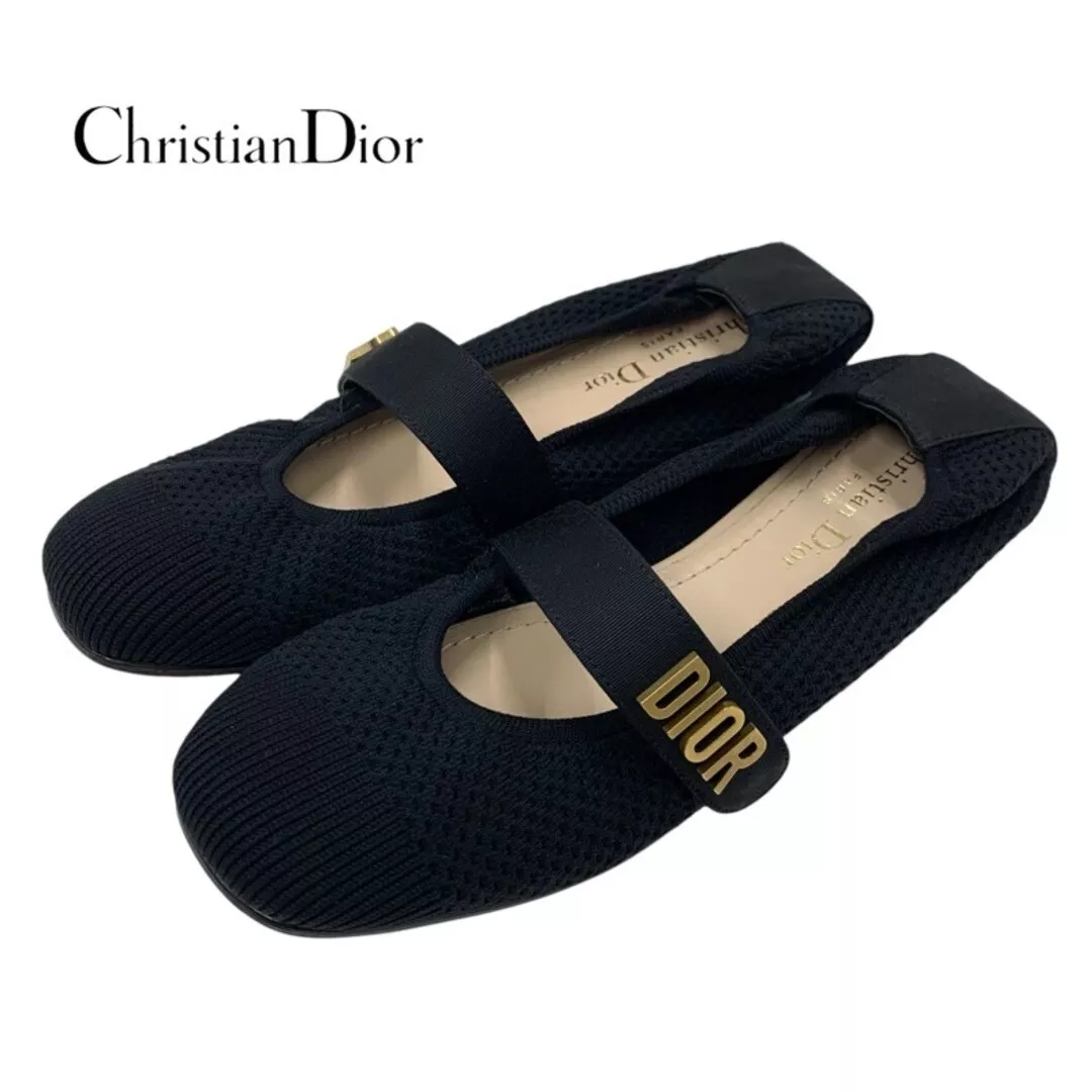 Chaussures plates Christian Dior BABY D noir or logo tissu pointure 37,5 du Japon
