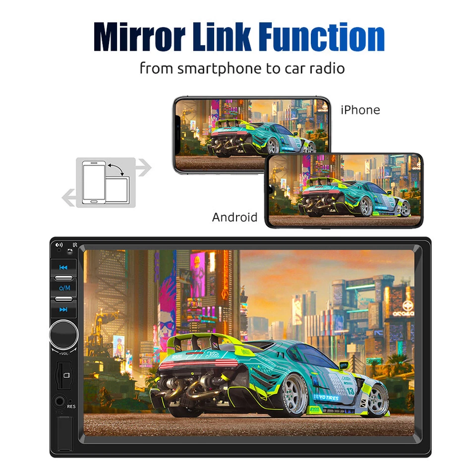 ESSGOO 1 DIN Carplay Android Auto Autoradio BT AUX USB 7" Schermo Remoto Mirror - Immagine 4 di 4