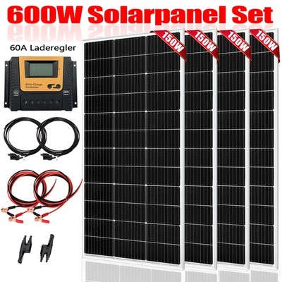 600Watt Solarmodul Mono Solarpanel 60A Laderegler Kit Fest IP67 für RV Dach Boot