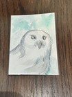 ACEO Original Snowy Owl Animal Art Whimsical Sparkly Watercolor 2.5x3.5 — photo 2