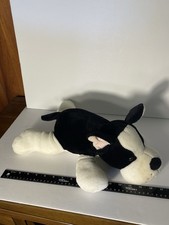 Walmart black white floppy plush puppy dog laying 16 inch terrier EUC