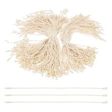 300 Pcs Wax Hang Tag String, 8 Inch Beige Snap Lock Pins Loop Price Tag