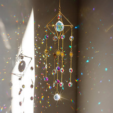 17Inch Crystal Prisms Suncatcher for Window Hanging Gold-Plated Crystal Sun Catc